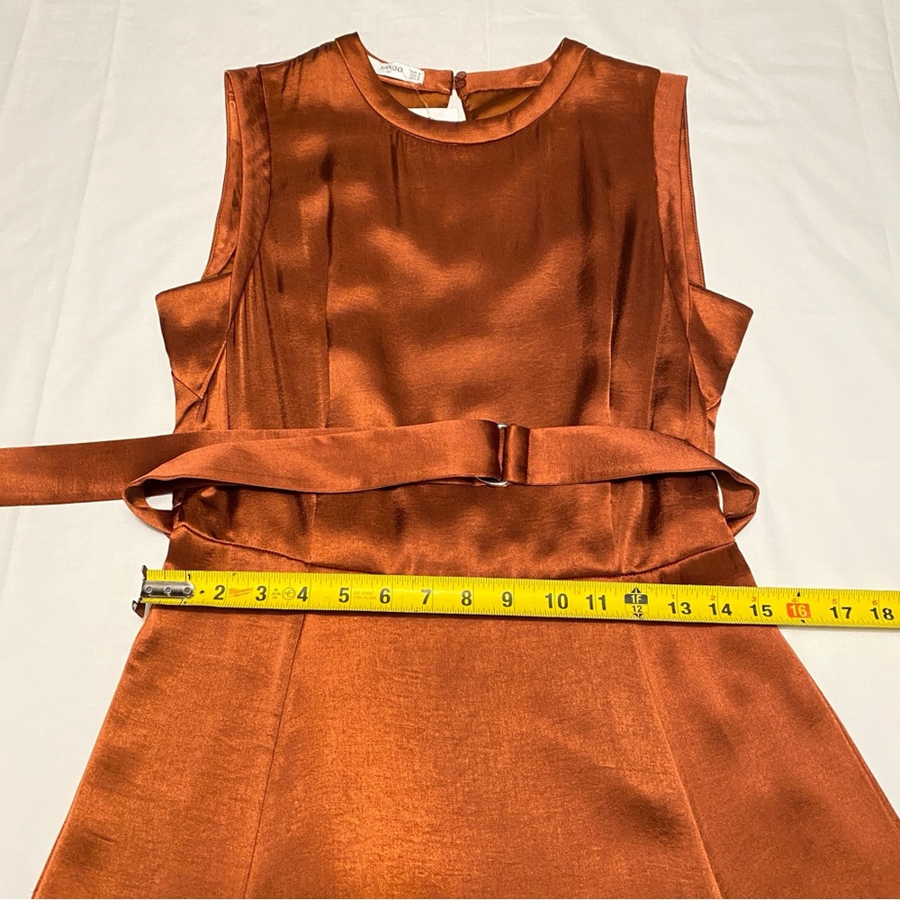 Mango Satin Midi Dress Bronze Wedding Guest High Neck Sleeveless Size M NWT - Picture 15 of 16